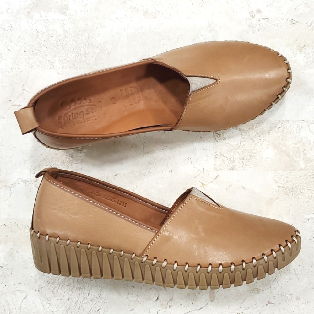 Spring Step Tan Leather Slip-On Flats